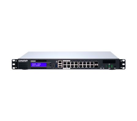 QNAP 16-puertos 1GbE switch con 2 RJ45 y SFP+ combo port con procesador Intel Celeron y 8GB RAM